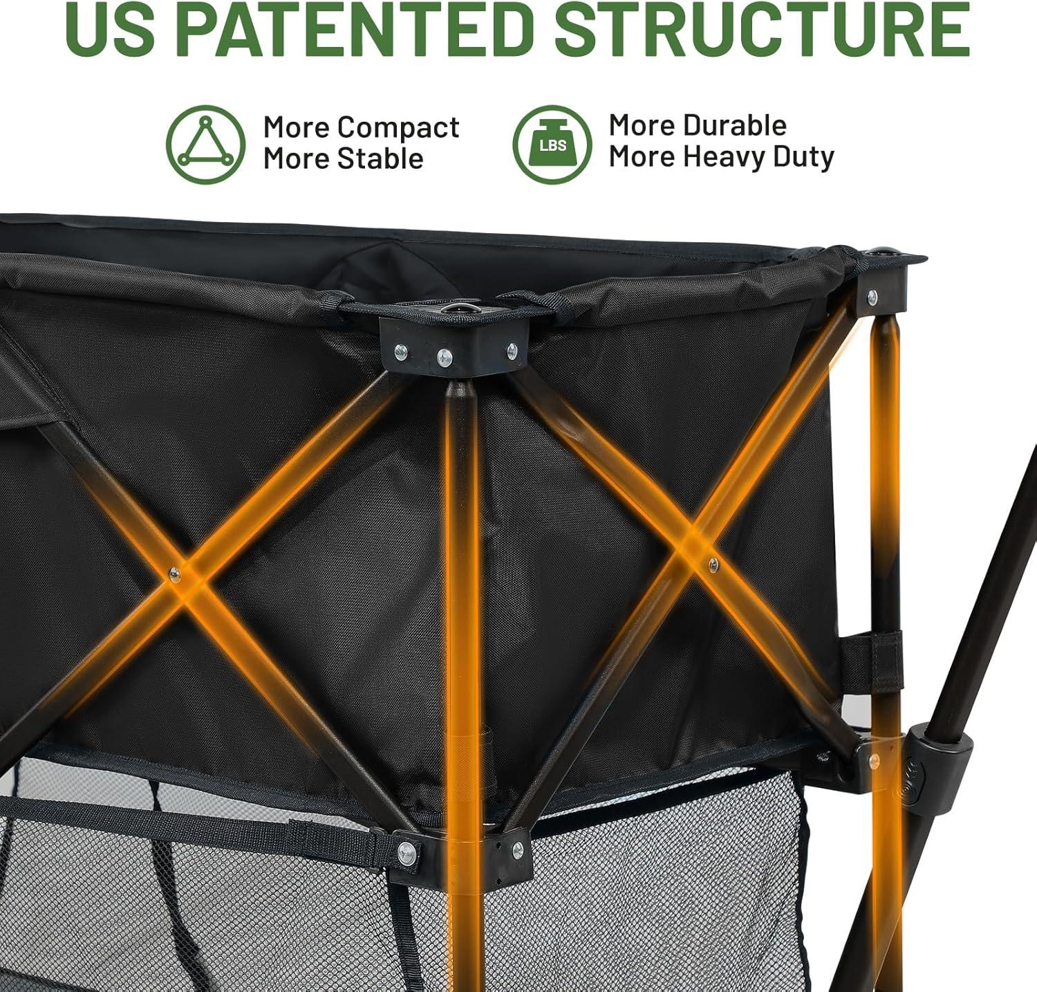 image:imageTIMBER RIDGE 400L Large Capacity Folding Double Decker Wagon with Brakes 54 Extra Long Extender Wagon Cart 450lbs Heavy Duty Collapsible Cart AllTerrain Big Wheels for Camping Sports ShoppingBlack With Brakes
