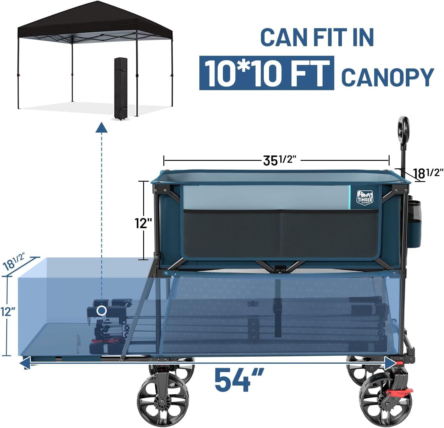 image:imageTIMBER RIDGE 400L Large Capacity Folding Double Decker Wagon with Brakes 54 Extra Long Extender Wagon Cart 450lbs Heavy Duty Collapsible Cart AllTerrain Big Wheels for Camping Sports ShoppingBlue With Brakes