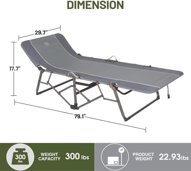 image:imageTIMBER RIDGE Portable XL Folding Camping Cot for Adults Ultra Fast Setup Heavy Duty 300 LBS Support Gray