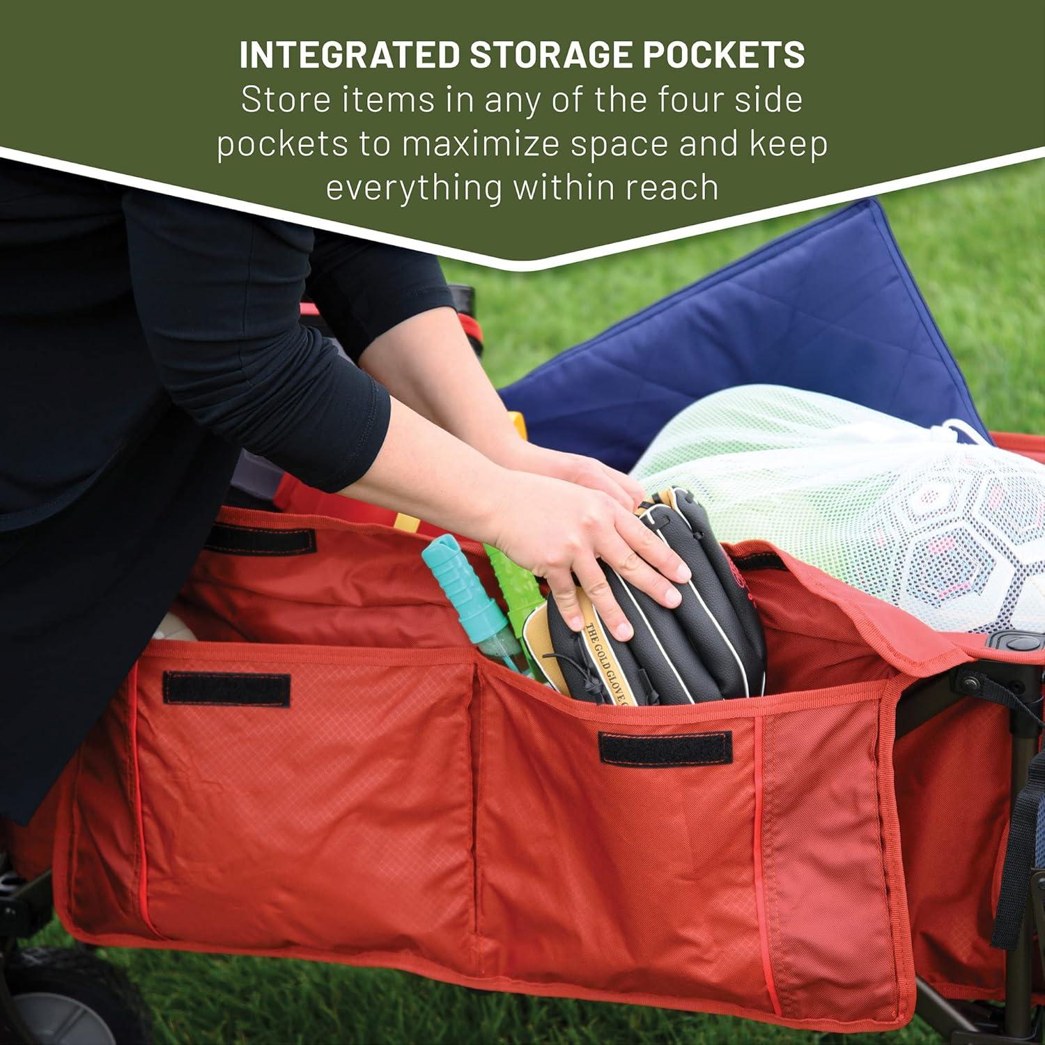 image:imageTIMBER RIDGE Tailgate Collapsible Folding Wagon Cart Heavy Duty Utility Push Pull Beach Wagon Foldable Outdoor Grocery Cart with Side Pockets for Camping Garden Shopping Holds 225 lbs RedRed