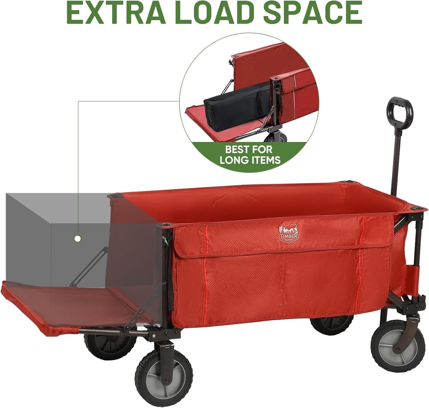 image:imageTIMBER RIDGE Tailgate Collapsible Folding Wagon Cart Heavy Duty Utility Push Pull Beach Wagon Foldable Outdoor Grocery Cart with Side Pockets for Camping Garden Shopping Holds 225 lbs RedRed