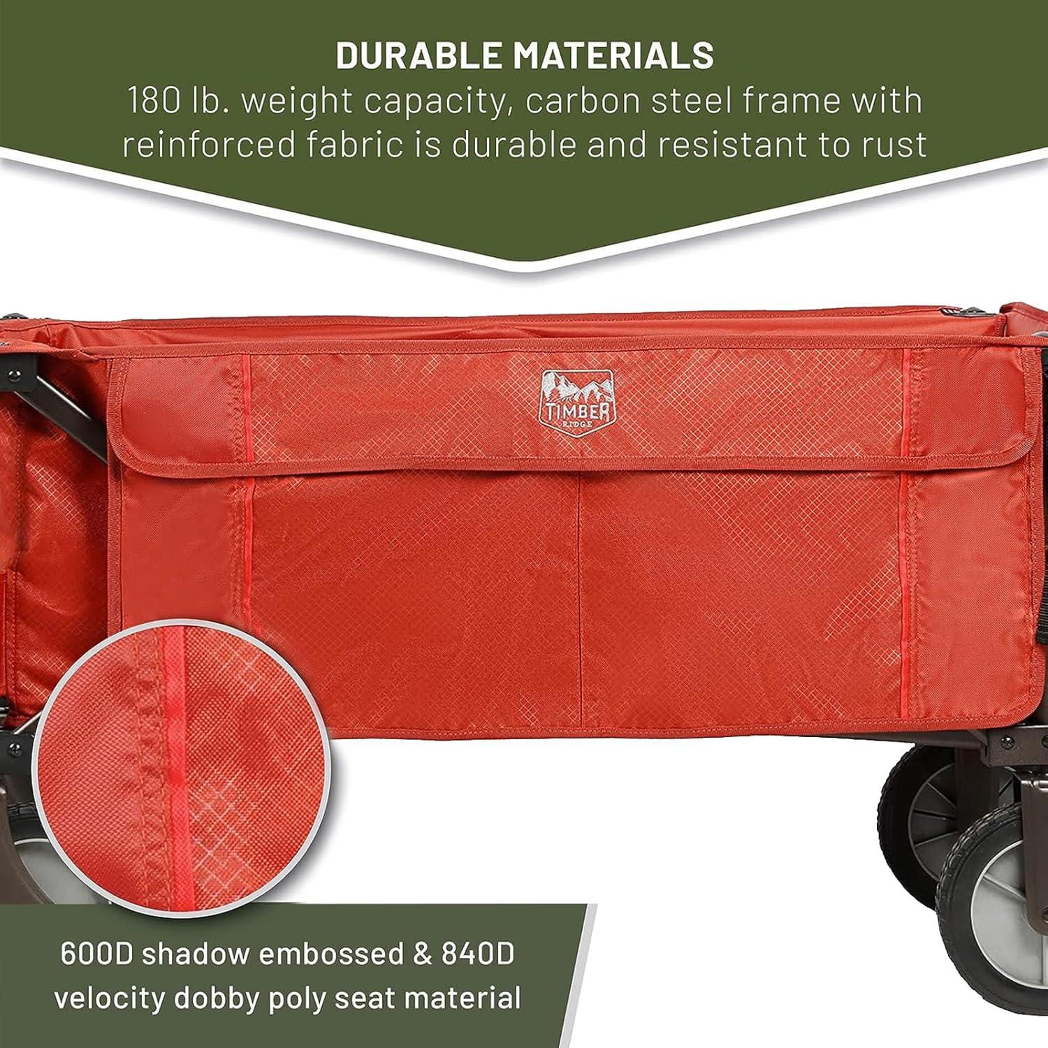image:imageTIMBER RIDGE Tailgate Collapsible Folding Wagon Cart Heavy Duty Utility Push Pull Beach Wagon Foldable Outdoor Grocery Cart with Side Pockets for Camping Garden Shopping Holds 225 lbs RedRed