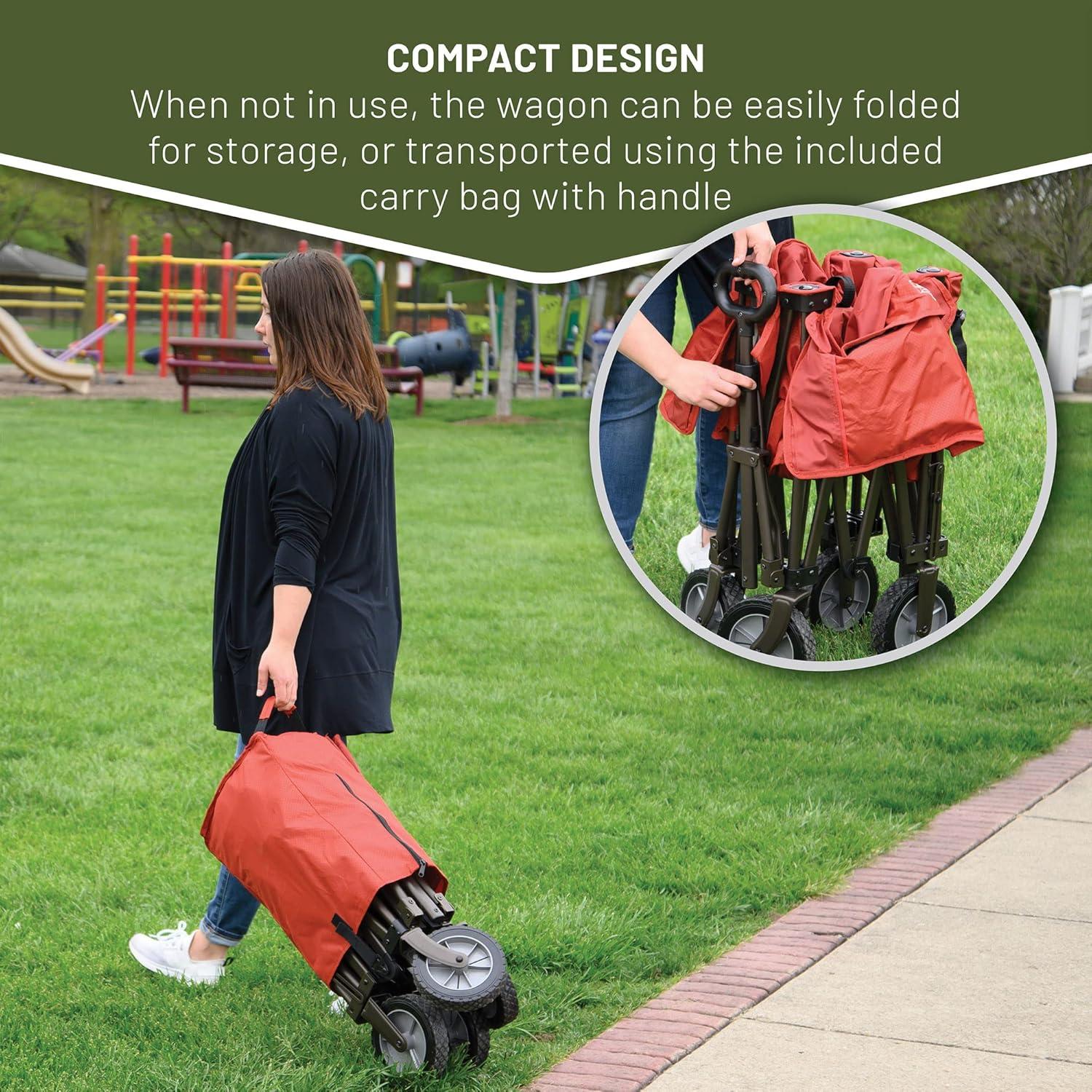 image:imageTIMBER RIDGE Tailgate Collapsible Folding Wagon Cart Heavy Duty Utility Push Pull Beach Wagon Foldable Outdoor Grocery Cart with Side Pockets for Camping Garden Shopping Holds 225 lbs RedRed