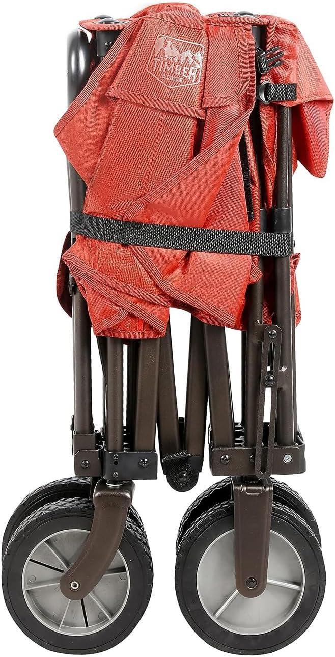 image:imageTIMBER RIDGE Tailgate Collapsible Folding Wagon Cart Heavy Duty Utility Push Pull Beach Wagon Foldable Outdoor Grocery Cart with Side Pockets for Camping Garden Shopping Holds 225 lbs RedRed