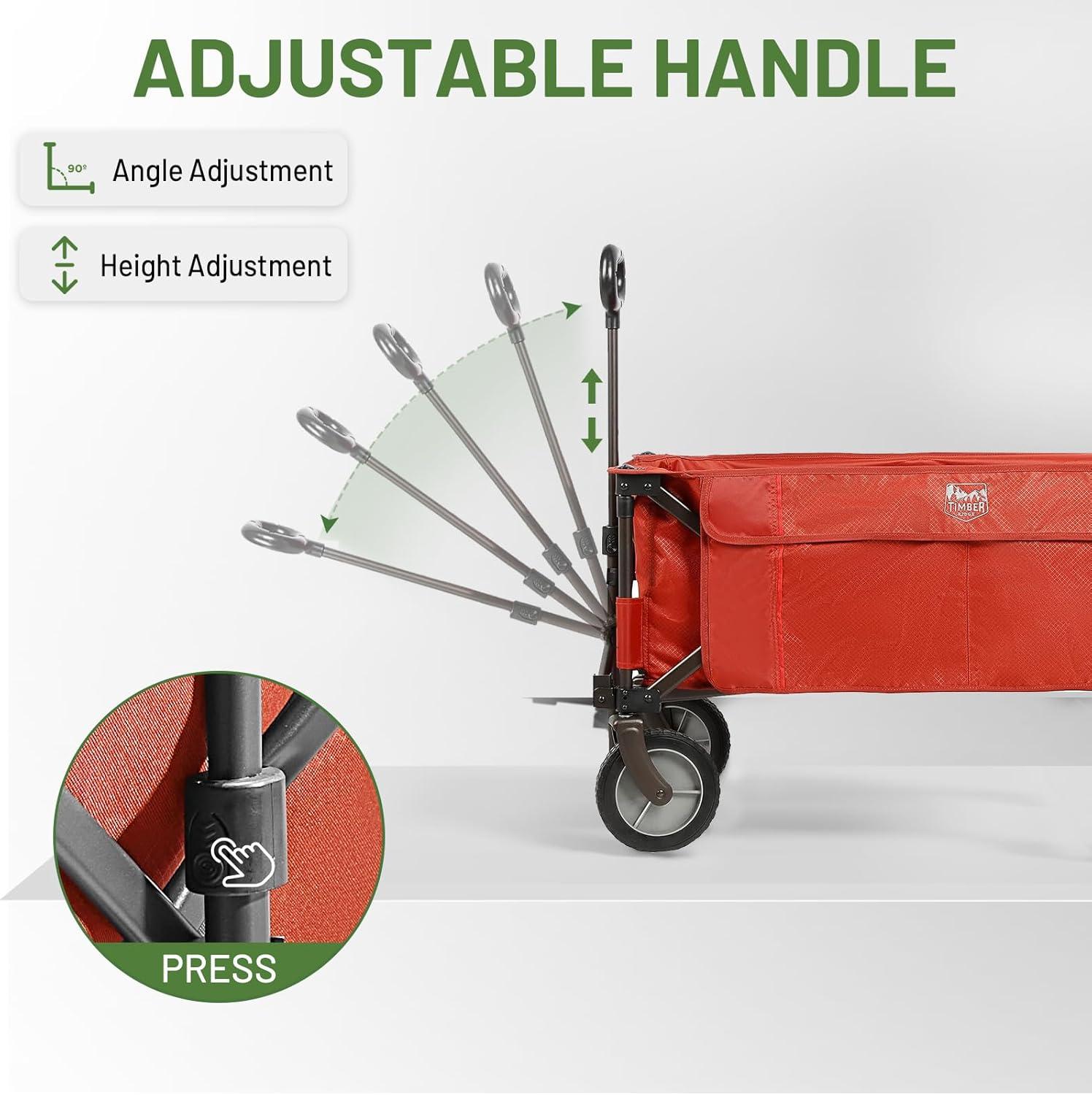 image:imageTIMBER RIDGE Tailgate Collapsible Folding Wagon Cart Heavy Duty Utility Push Pull Beach Wagon Foldable Outdoor Grocery Cart with Side Pockets for Camping Garden Shopping Holds 225 lbs RedRed
