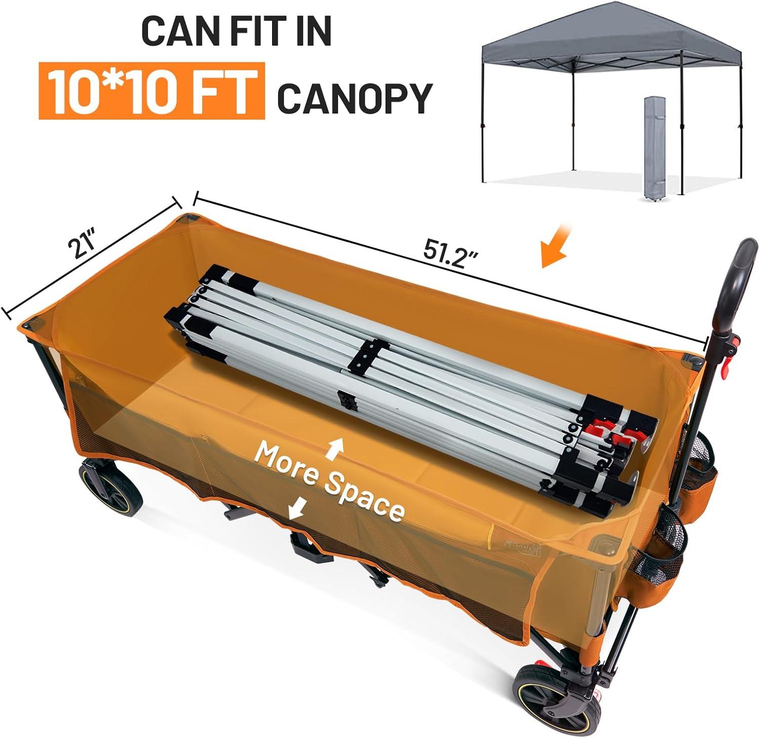 image:imageTimber Ridge 512 Extended Collapsible Wagon Cart with Brakes and Cargo Net 500LBS Heavy Duty Foldable Utility Wagon with Adjustable Handle 400L Capacity Portable Cart for Camping Sports ShoppingOrange
