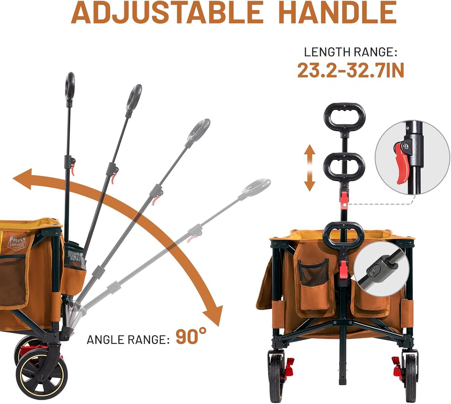 image:imageTimber Ridge 512 Extended Collapsible Wagon Cart with Brakes and Cargo Net 500LBS Heavy Duty Foldable Utility Wagon with Adjustable Handle 400L Capacity Portable Cart for Camping Sports ShoppingOrange
