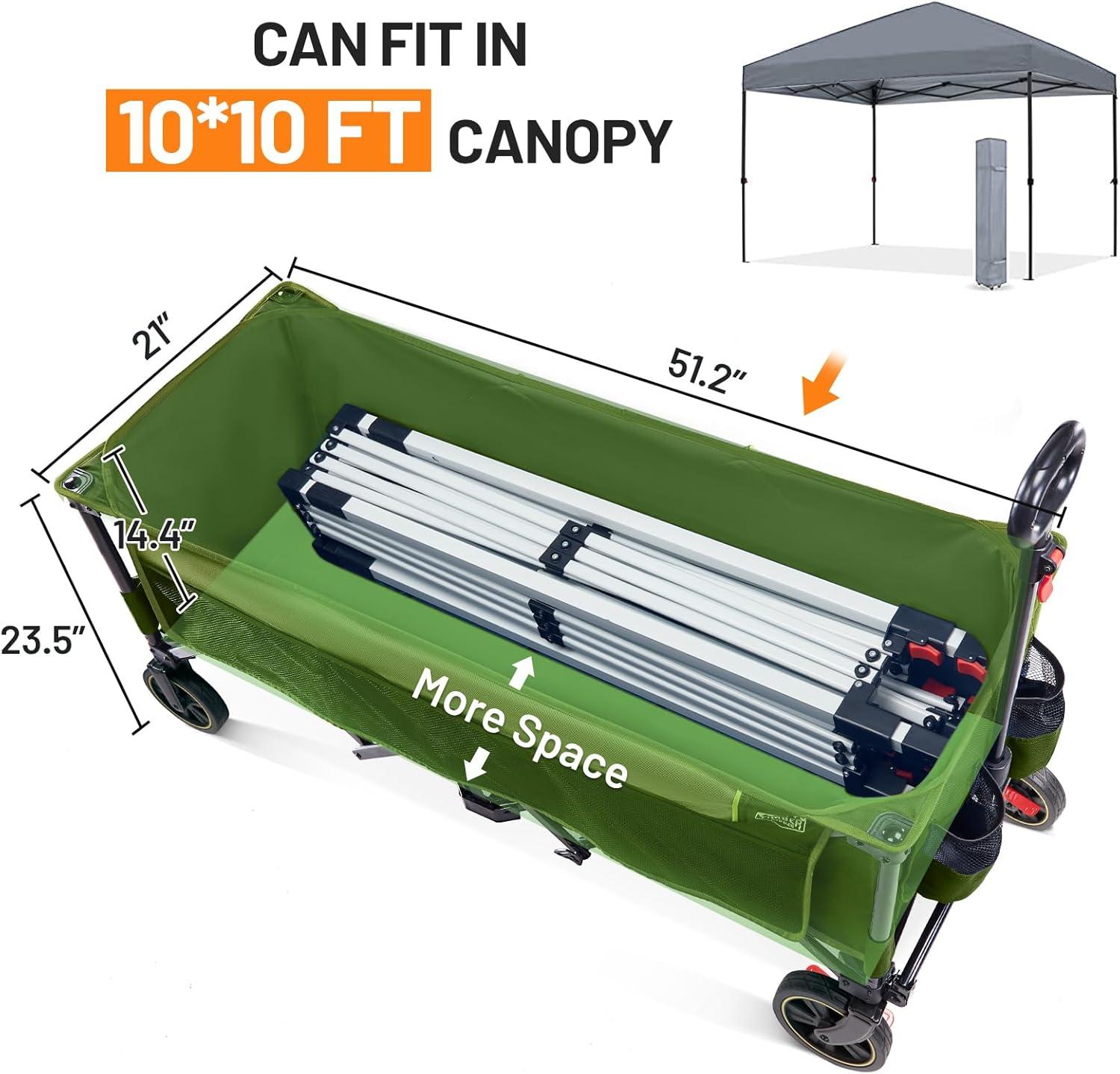 image:imageTimber Ridge 512 Extended Collapsible Wagon Cart with Brakes and Cargo Net 500LBS Heavy Duty Foldable Utility Wagon with Adjustable Handle 400L Capacity Portable Cart for Camping Sports ShoppingGreen