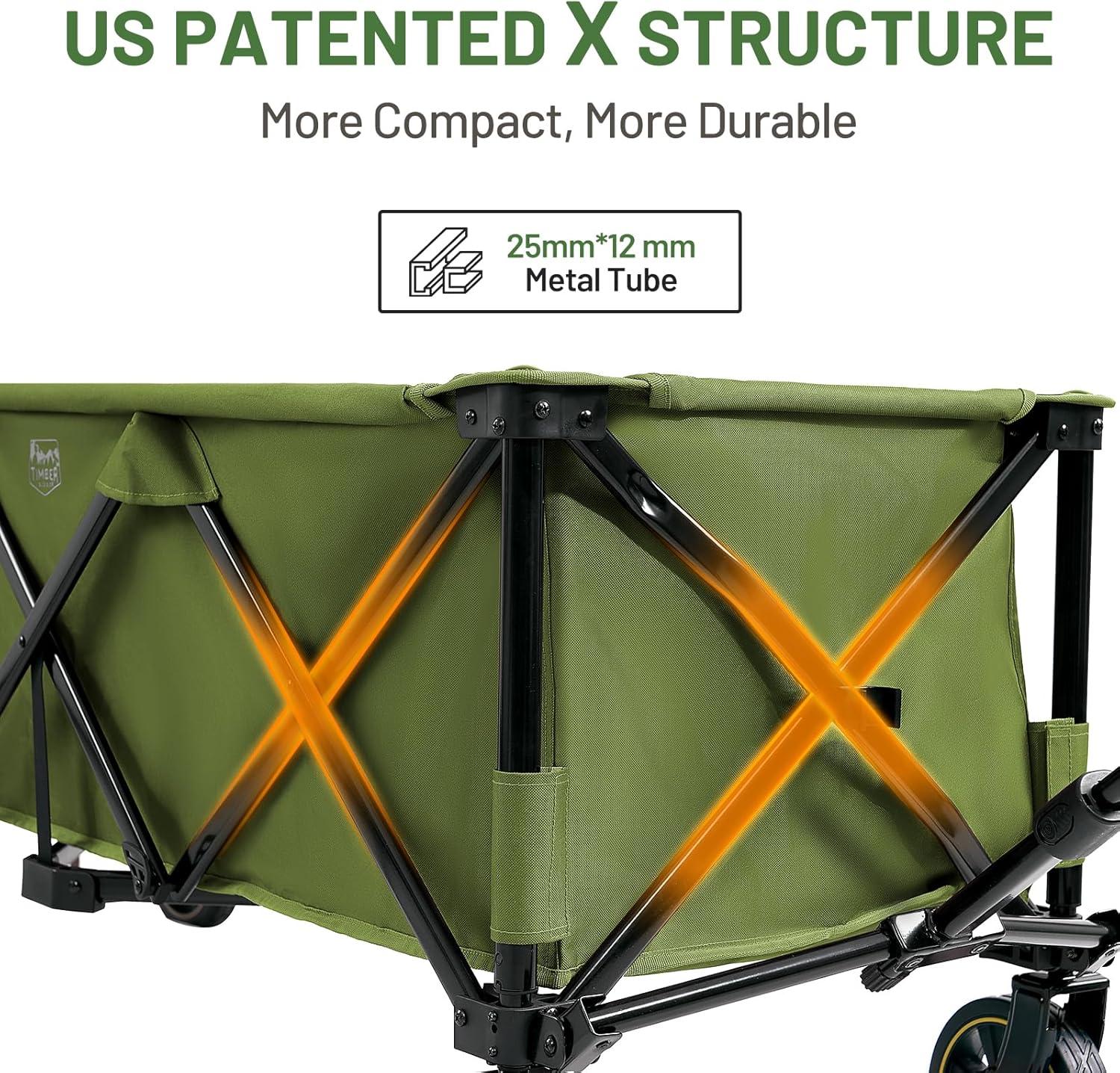image:imageTimber Ridge 512 Extended Collapsible Wagon Cart with Brakes and Cargo Net 500LBS Heavy Duty Foldable Utility Wagon with Adjustable Handle 400L Capacity Portable Cart for Camping Sports ShoppingGreen