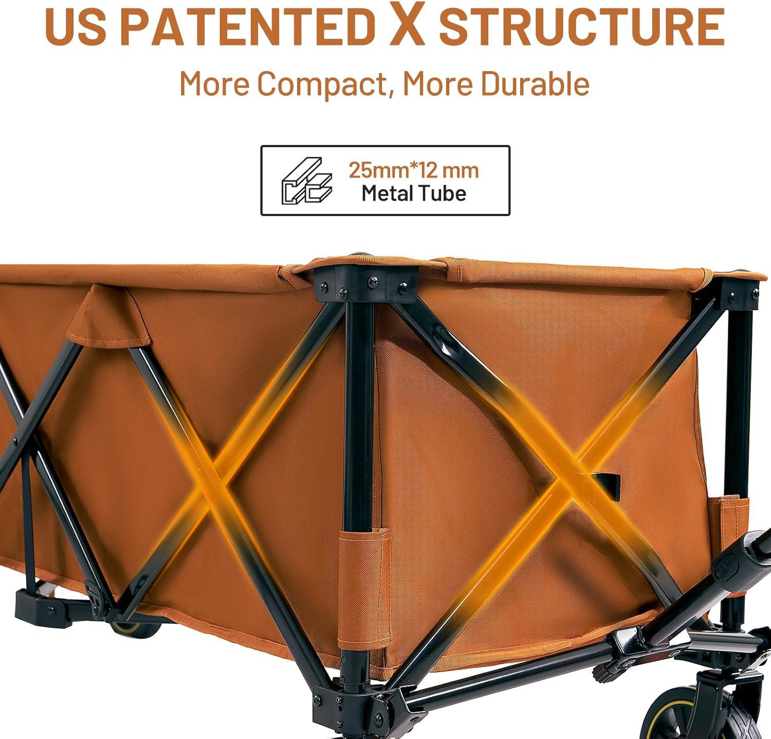 image:imageTimber Ridge 512 Extended Collapsible Wagon Cart with Brakes and Cargo Net 500LBS Heavy Duty Foldable Utility Wagon with Adjustable Handle 400L Capacity Portable Cart for Camping Sports ShoppingOrange