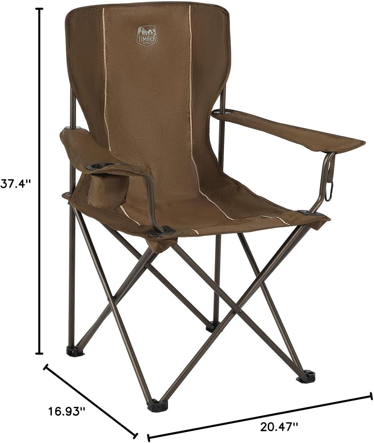 image:imageTimber Ridge Folding Camping Chair Collapsible Armrests Chair with Cup Holder amp Carry Mat amp Pet Leash Heavy Duty Foldable Chair for Outdoor Lounge Lawn Beach Support 300 lbs Earth Brown1 Pack