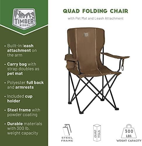 image:imageTimber Ridge Folding Camping Chair Collapsible Armrests Chair with Cup Holder amp Carry Mat amp Pet Leash Heavy Duty Foldable Chair for Outdoor Lounge Lawn Beach Support 300 lbs Earth Brown2 Pack