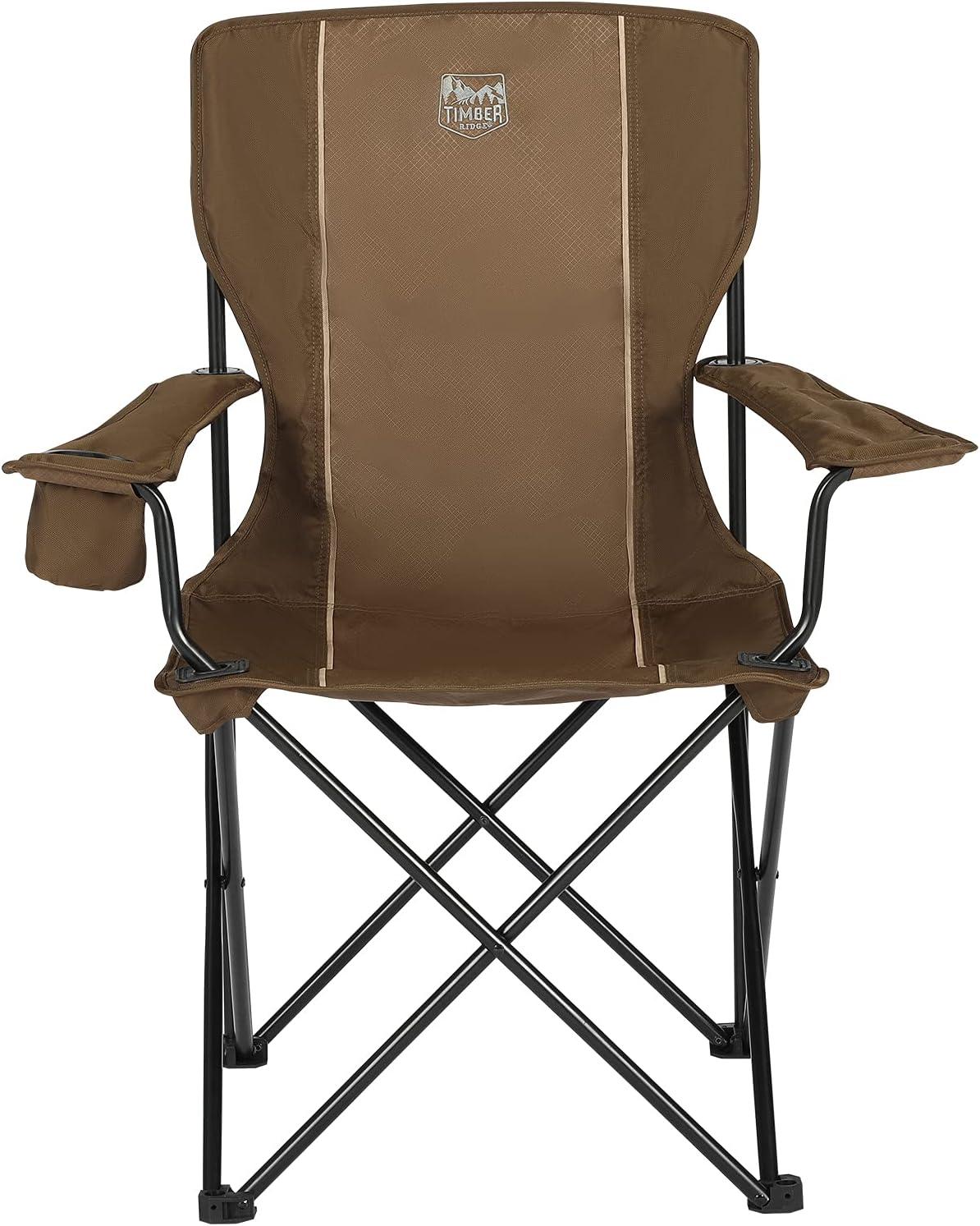 image:imageTimber Ridge Folding Camping Chair Collapsible Armrests Chair with Cup Holder amp Carry Mat amp Pet Leash Heavy Duty Foldable Chair for Outdoor Lounge Lawn Beach Support 300 lbs Earth Brown1 Pack