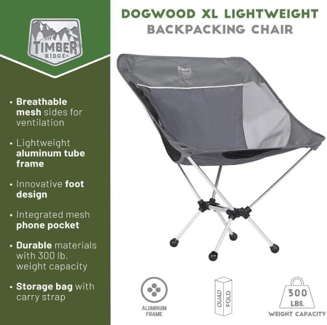 image:imageTimber Ridge Lightweight Highback Compact Folding Chair Portable Comfort for Day Hikes Beach Trips amp Camping 300 lbs SupportGrey
