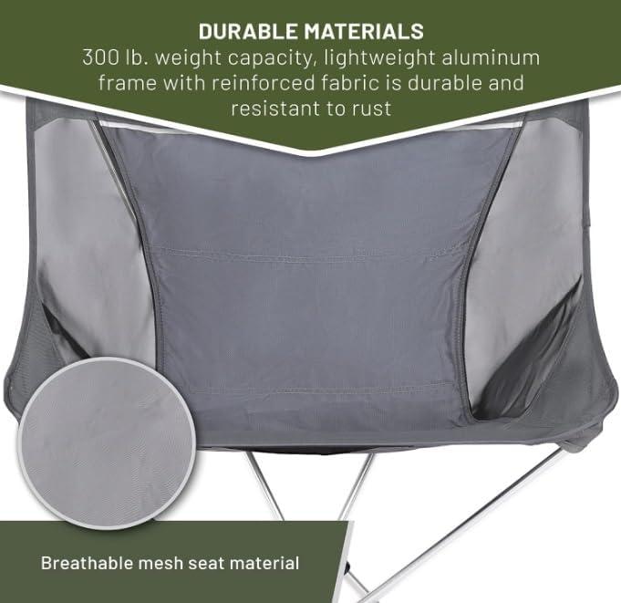 image:imageTimber Ridge Lightweight Highback Compact Folding Chair Portable Comfort for Day Hikes Beach Trips amp Camping 300 lbs SupportGrey