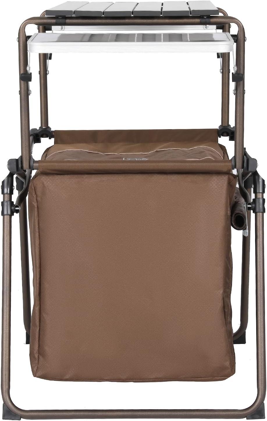 image:imageTimber Ridge Outdoor Folding Camping Kitchen Table Lightweight Portable Aluminum Cooking Table with Storage and Carry Bag Camp Cook Station Foldable Grill Table for BBQ Picnic Backyard Brown