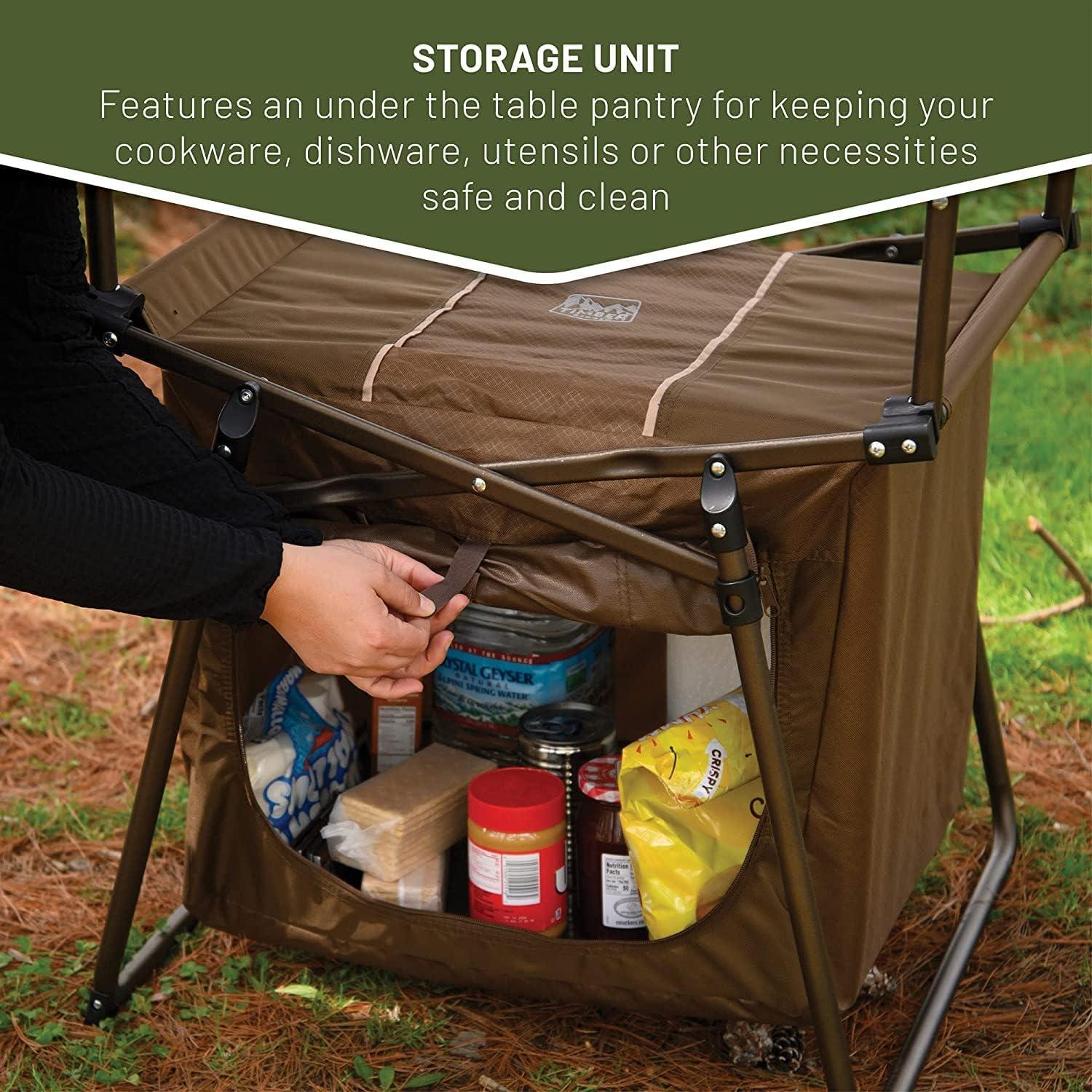 image:imageTimber Ridge Outdoor Folding Camping Kitchen Table Lightweight Portable Aluminum Cooking Table with Storage and Carry Bag Camp Cook Station Foldable Grill Table for BBQ Picnic Backyard Brown