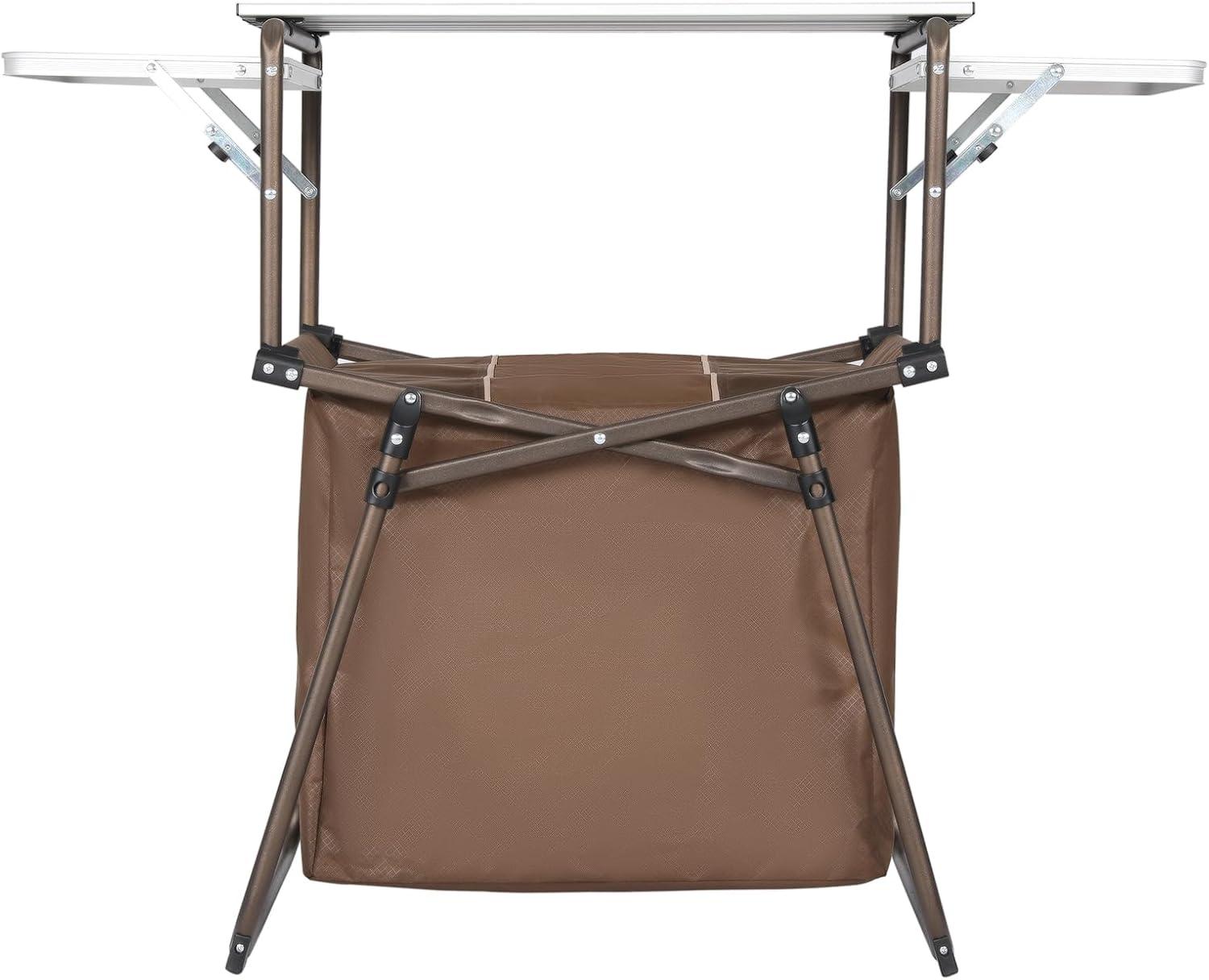 image:imageTimber Ridge Outdoor Folding Camping Kitchen Table Lightweight Portable Aluminum Cooking Table with Storage and Carry Bag Camp Cook Station Foldable Grill Table for BBQ Picnic Backyard Brown