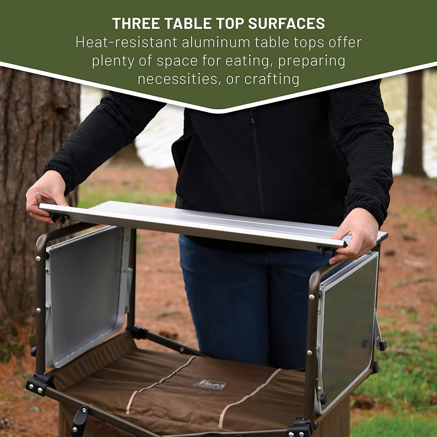 image:imageTimber Ridge Outdoor Folding Camping Kitchen Table Lightweight Portable Aluminum Cooking Table with Storage and Carry Bag Camp Cook Station Foldable Grill Table for BBQ Picnic Backyard Brown