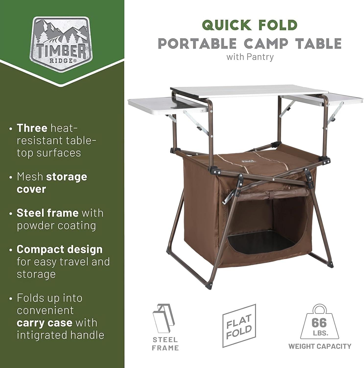 image:imageTimber Ridge Outdoor Folding Camping Kitchen Table Lightweight Portable Aluminum Cooking Table with Storage and Carry Bag Camp Cook Station Foldable Grill Table for BBQ Picnic Backyard Brown