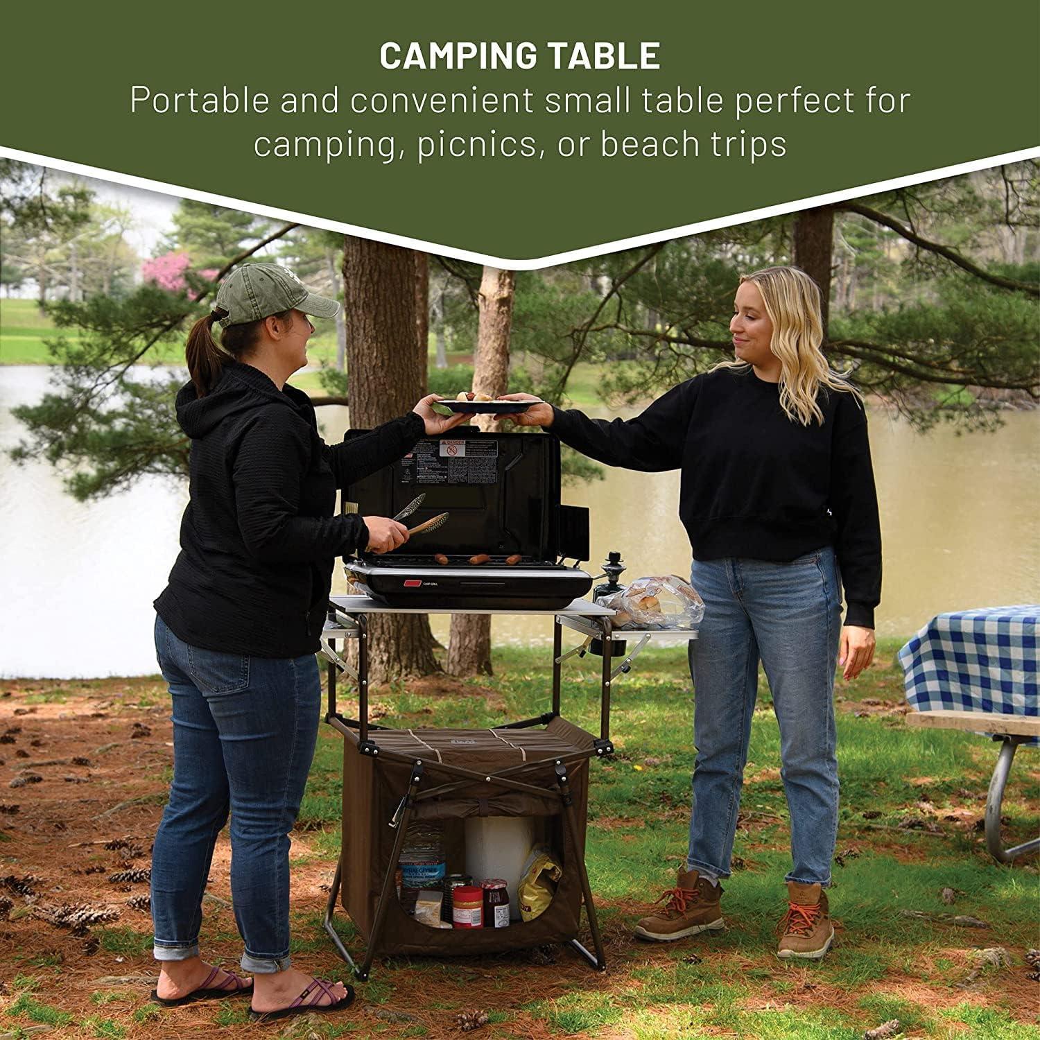 image:imageTimber Ridge Outdoor Folding Camping Kitchen Table Lightweight Portable Aluminum Cooking Table with Storage and Carry Bag Camp Cook Station Foldable Grill Table for BBQ Picnic Backyard Brown