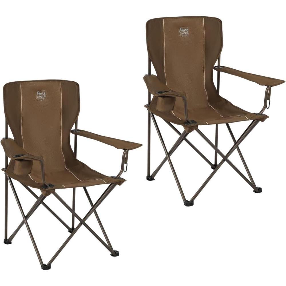 image:imageTimber Ridge Folding Camping Chair Collapsible Armrests Chair with Cup Holder amp Carry Mat amp Pet Leash Heavy Duty Foldable Chair for Outdoor Lounge Lawn Beach Support 300 lbs Earth Brown2 Pack