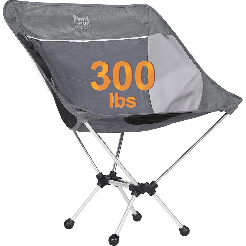 image:imageTimber Ridge Lightweight Highback Compact Folding Chair Portable Comfort for Day Hikes Beach Trips amp Camping 300 lbs SupportGrey