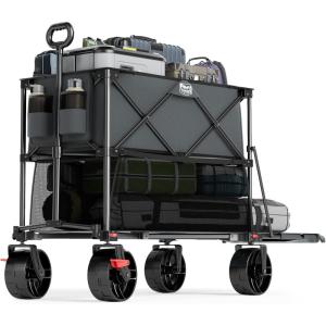 image:imageTIMBER RIDGE 400L Large Capacity Folding Double Decker Wagon with Brakes 54 Extra Long Extender Wagon Cart 450lbs Heavy Duty Collapsible Cart AllTerrain Big Wheels for Camping Sports ShoppingGray With Brakes