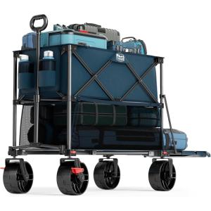 image:imageTIMBER RIDGE 400L Large Capacity Folding Double Decker Wagon with Brakes 54 Extra Long Extender Wagon Cart 450lbs Heavy Duty Collapsible Cart AllTerrain Big Wheels for Camping Sports ShoppingBlue With Brakes