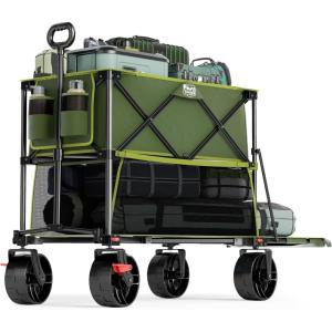 image:imageTIMBER RIDGE 400L Large Capacity Folding Double Decker Wagon with Brakes 54 Extra Long Extender Wagon Cart 450lbs Heavy Duty Collapsible Cart AllTerrain Big Wheels for Camping Sports ShoppingGreen With Brakes