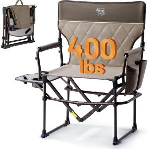 image:imageTIMBER RIDGE Aluminum Camping Directors Chair with Side Table Pocket Portable Folding Chair Heavy Duty Lawn Chair for Fishing Trip Picnic Concert Outdoor 400lbs NavyTan