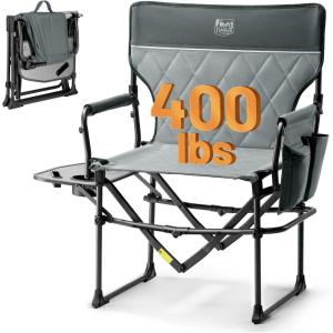image:imageTIMBER RIDGE Aluminum Camping Directors Chair with Side Table Pocket Portable Folding Chair Heavy Duty Lawn Chair for Fishing Trip Picnic Concert Outdoor 400lbs NavyGrey