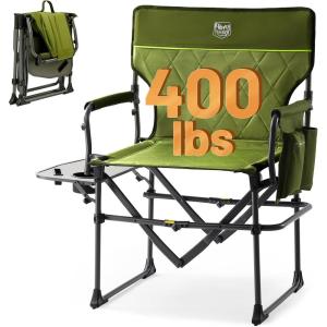 image:imageTIMBER RIDGE Aluminum Camping Directors Chair with Side Table Pocket Portable Folding Chair Heavy Duty Lawn Chair for Fishing Trip Picnic Concert Outdoor 400lbs NavyGreen
