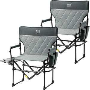image:imageTIMBER RIDGE Aluminum Camping Directors Chair with Side Table Pocket Portable Folding Chair Heavy Duty Lawn Chair for Fishing Trip Picnic Concert Outdoor 400lbs NavyGrey2 Set