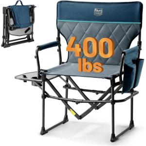 image:imageTIMBER RIDGE Aluminum Camping Directors Chair with Side Table Pocket Portable Folding Chair Heavy Duty Lawn Chair for Fishing Trip Picnic Concert Outdoor 400lbs NavyBlue
