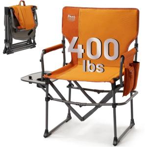 image:imageTIMBER RIDGE Aluminum Camping Directors Chair with Side Table Pocket Portable Folding Chair Heavy Duty Lawn Chair for Fishing Trip Picnic Concert Outdoor 400lbs NavyOrange