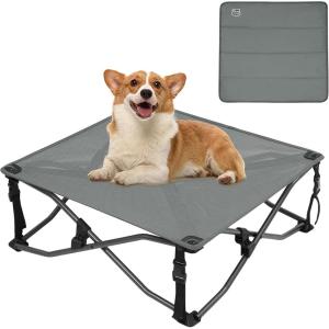 image:imageTIMBER RIDGE Outdoor Dog Bed Cooling Elevated Pet Bed Portable Raised Dog Bed with Breathable Mesh Dog Bed Foldable Dog Cot for Indoor amp Outside GreyPad Mat