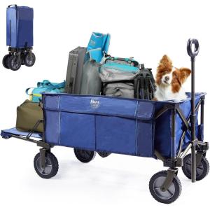 image:imageTIMBER RIDGE Tailgate Collapsible Folding Wagon Cart Heavy Duty Utility Push Pull Beach Wagon Foldable Outdoor Grocery Cart with Side Pockets for Camping Garden Shopping Holds 225 lbs RedBlue