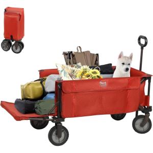 image:imageTIMBER RIDGE Tailgate Collapsible Folding Wagon Cart Heavy Duty Utility Push Pull Beach Wagon Foldable Outdoor Grocery Cart with Side Pockets for Camping Garden Shopping Holds 225 lbs RedRed