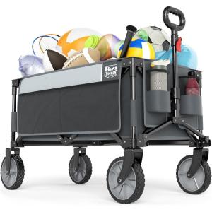 image:imageTimber Ridge 350L Extra Large Collapsible Folding Wagon Carts with Brake Heavy Duty Outdoor Camping Utility Wagons with Extended Height Adjustable Handle Cup Holders Side BagBlueGray