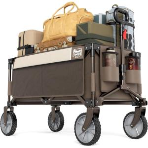 image:imageTimber Ridge 350L Extra Large Collapsible Folding Wagon Carts with Brake Heavy Duty Outdoor Camping Utility Wagons with Extended Height Adjustable Handle Cup Holders Side BagBlueTan