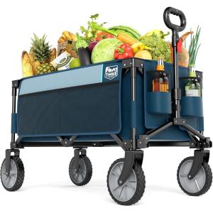 image:imageTimber Ridge 350L Extra Large Collapsible Folding Wagon Carts with Brake Heavy Duty Outdoor Camping Utility Wagons with Extended Height Adjustable Handle Cup Holders Side BagBlueBlue