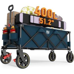 image:imageTimber Ridge 512 Extended Collapsible Wagon Cart with Brakes and Cargo Net 500LBS Heavy Duty Foldable Utility Wagon with Adjustable Handle 400L Capacity Portable Cart for Camping Sports ShoppingBlue