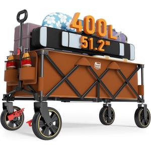 image:imageTimber Ridge 512 Extended Collapsible Wagon Cart with Brakes and Cargo Net 500LBS Heavy Duty Foldable Utility Wagon with Adjustable Handle 400L Capacity Portable Cart for Camping Sports ShoppingOrange