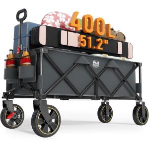 image:imageTimber Ridge 512 Extended Collapsible Wagon Cart with Brakes and Cargo Net 500LBS Heavy Duty Foldable Utility Wagon with Adjustable Handle 400L Capacity Portable Cart for Camping Sports ShoppingGray