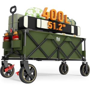 image:imageTimber Ridge 512 Extended Collapsible Wagon Cart with Brakes and Cargo Net 500LBS Heavy Duty Foldable Utility Wagon with Adjustable Handle 400L Capacity Portable Cart for Camping Sports ShoppingGreen