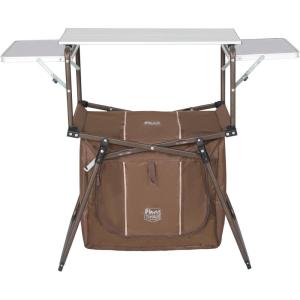 image:imageTimber Ridge Outdoor Folding Camping Kitchen Table Lightweight Portable Aluminum Cooking Table with Storage and Carry Bag Camp Cook Station Foldable Grill Table for BBQ Picnic Backyard Brown