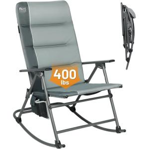 image:imageTimber Ridge Oversized Folding Rocking Camping Chair Padded Outdoor Rocker with High Back Portable Outdoor Chair for Patio Garden Lawn Supports up to 400 lbs GrayGrey