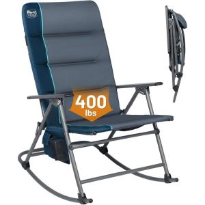 image:imageTimber Ridge Oversized Folding Rocking Camping Chair Padded Outdoor Rocker with High Back Portable Outdoor Chair for Patio Garden Lawn Supports up to 400 lbs GrayBlue