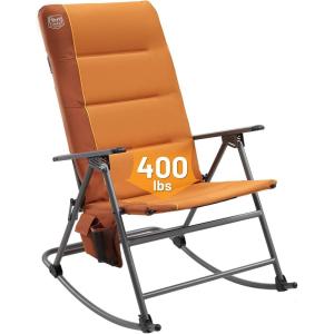 image:imageTimber Ridge Oversized Folding Rocking Camping Chair Padded Outdoor Rocker with High Back Portable Outdoor Chair for Patio Garden Lawn Supports up to 400 lbs GrayOrange